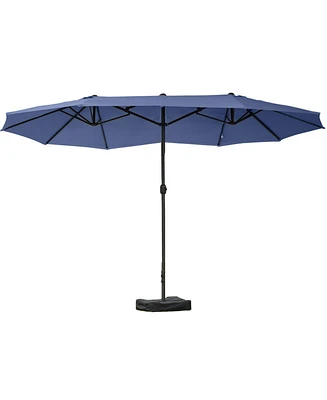 Outsunny Patio Umbrella 15' Steel Rectangular Outdoor Double Sided Market with base, Sun Protection & Easy Crank for Deck Pool Patio