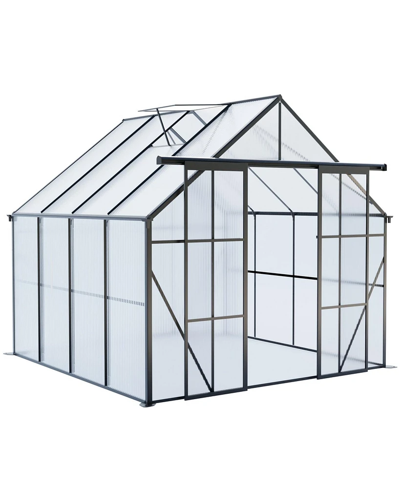 Mondawe 8x8FT Aluminum Double Door Polycarbonate Greenhouse with Raised Base and Anchor