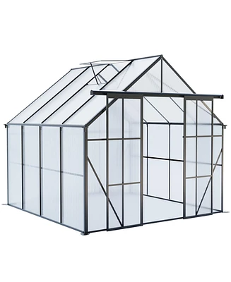 Mondawe 8x8FT Aluminum Double Door Polycarbonate Greenhouse with Raised Base and Anchor