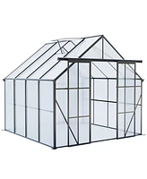 Mondawe 8x8FT Aluminum Double Door Polycarbonate Greenhouse with Raised Base and Anchor