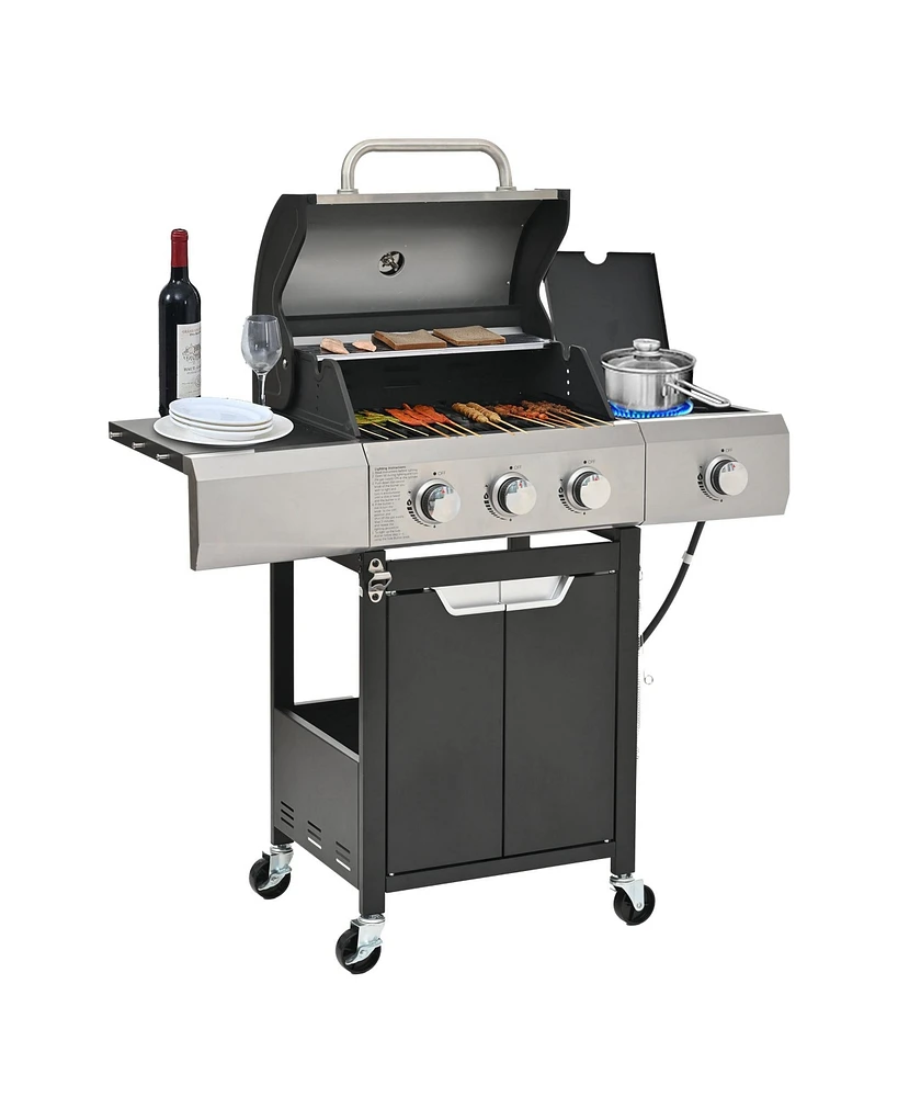 Mondawe 3 Burner 40,500 Btu Stainless Steel Outdoor Barbecue Gas Grillwith Side Burner and Cover