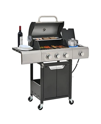 Mondawe 3 Burner 40,500 Btu Stainless Steel Outdoor Barbecue Gas Grillwith Side Burner and Cover