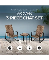 Four Seasons Courtyard Bayside 3 Piece All Weather Woven Wicker Chat Set, Brown