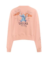 Freeze Max Women's Light Pink Lilo and Stitch Ohana Loose Fit Cropped Pullover Sweatshirt