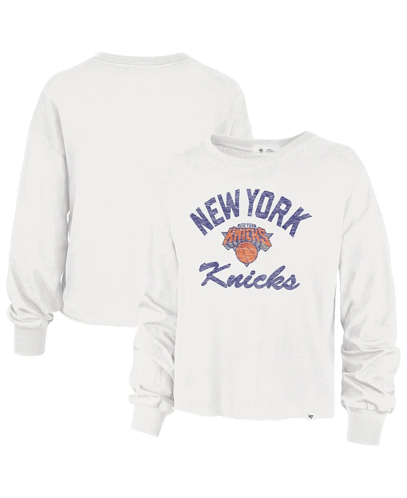 '47 Brand Women's Cream New York Knicks Parkway Wrapped Up Long Sleeve T-Shirt