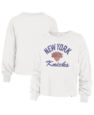 '47 Brand Women's Cream New York Knicks Parkway Wrapped Up Long Sleeve T-Shirt