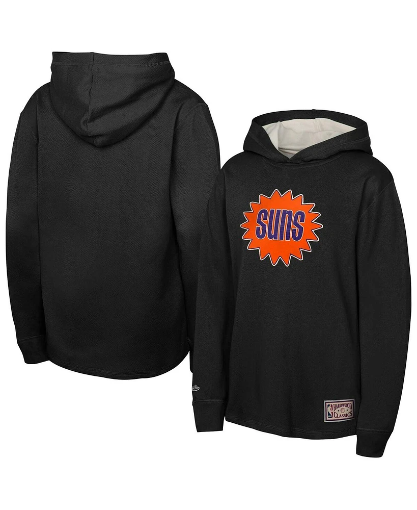 Mitchell & Ness Big Boy's and Girl's Black Phoenix Suns Hardwood Classics Lightweight Thermal Long Sleeve Hoodie T-Shirt