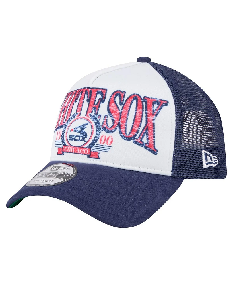 New Era Men's White Chicago White Sox Distressed 9FORTY A-Frame Adjustable Trucker Hat