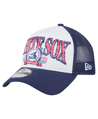 New Era Men's White Chicago White Sox Distressed 9FORTY A-Frame Adjustable Trucker Hat