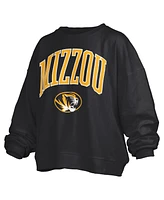 Pressbox Women's Black Missouri Tigers Janise Arch Over Logo Waist Length Oversized Pullover Sweatshirt