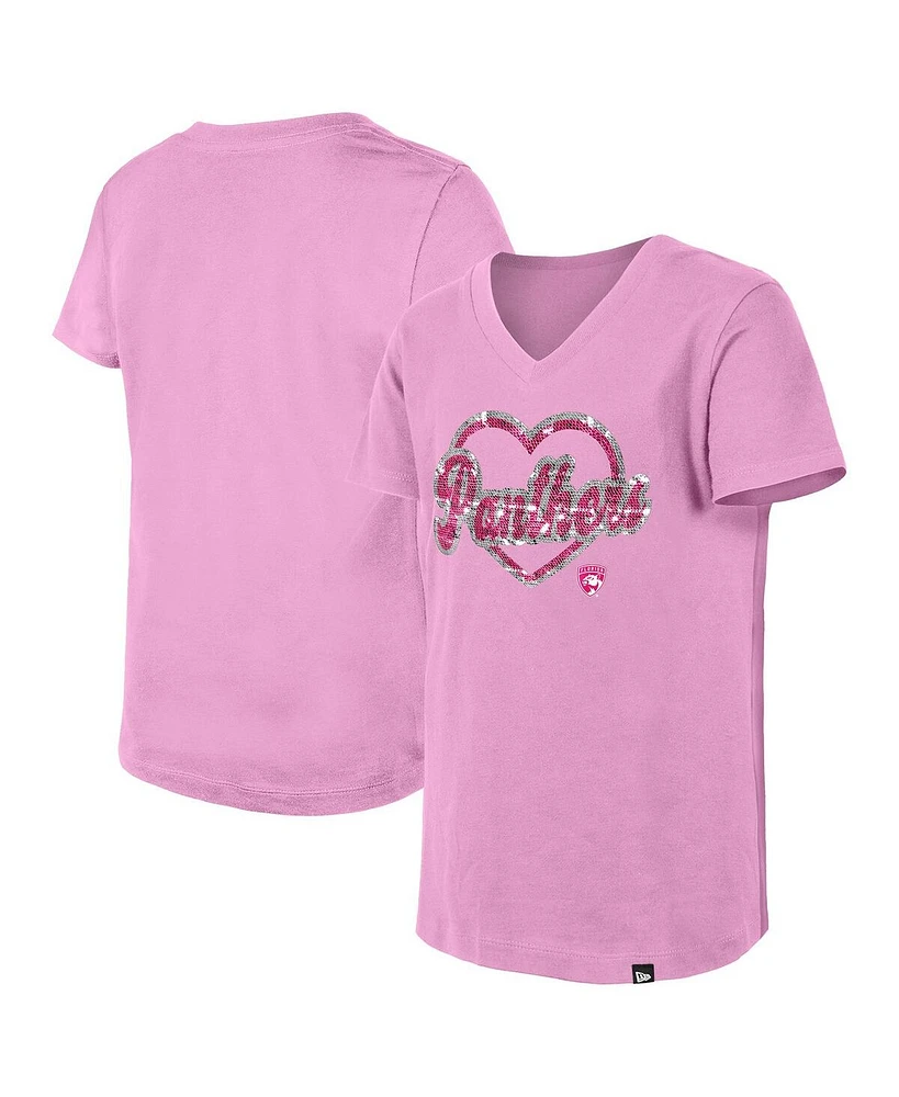 New Era Big Girls Pink Florida Panthers Flip Sequin V-Neck T-Shirt