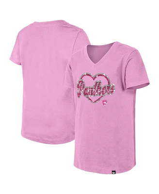 New Era Big Girls Pink Florida Panthers Flip Sequin V-Neck T-Shirt