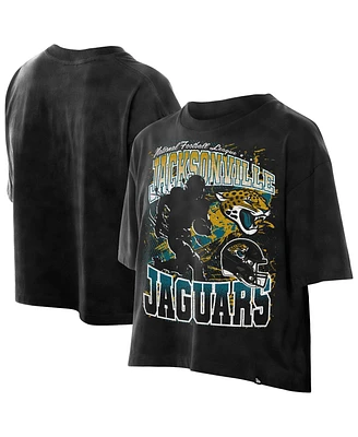 New Era Women's Black Jacksonville Jaguars Cropped Boxy Sport Classics Mineral Wash T-Shirt