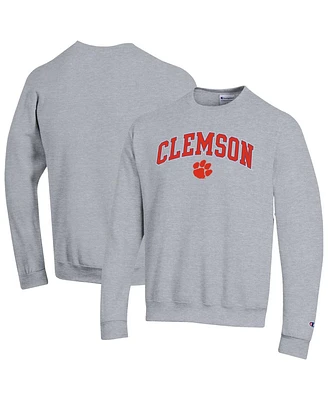 Champion Men's Heather Gray Clemson Tigers Arch Over Logo Pullover Sweatshirt