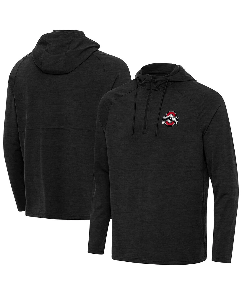 Antigua Men's Heather Black Ohio State Buckeyes Spikes Quarter-Zip Hoodie