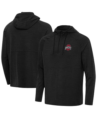 Antigua Men's Heather Black Ohio State Buckeyes Spikes Quarter-Zip Hoodie