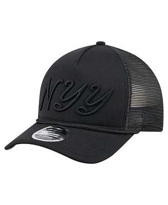 New Era Men's Black New York Yankees City Initial 9FORTY A-Frame M-Crown Adjustable Trucker Hat