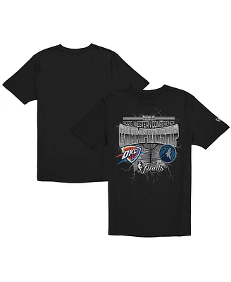 New Era Men's Black Oklahoma City Thunder vs. Minnesota Timberwolves 2025 Western Conference Finals Matchup Distressed Graphic T-Shirt