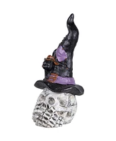 Northlight 22.75" Skull in Witch Hat with Cat Halloween Decoration