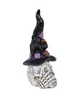 Northlight 22.75" Skull in Witch Hat with Cat Halloween Decoration