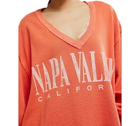Free People Women's Drop-Shoulder V-Neck Graphic Top