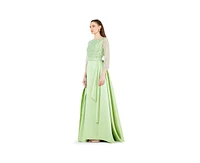 Amri Beaded Bodice Column Gown with Cascading Train