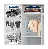 SereneLife 60 Pcs. Non-Slip Plastic Kids Hangers - Durable and Space-Saving Closet Organizers for Infants, Toddlers, and Kids' Clothing (Pink