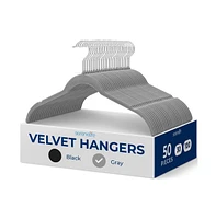 SereneLife 50-Piece Velvet Shirt Hangers - Non-Slip, Sturdy, Space Saving and Heavy Duty Coat Set with 360° Swivel Hook for Clothes (Grey
