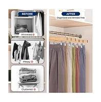 SereneLifen 10 Pcs. Premium Wooden Pants Hangers - Heavy Duty Hanger Set with Chrome 360° Swivel Hook (Natural