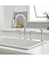 Greenspring Double Handle 4-Holes Deck Mount Bridge Kitchen Faucet with Side Sprayer Sink Faucet 360 Swivel Spout in Polished Chrome