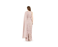 Amri Asymmetric Cutout Ruched Dress With Single Cape Sleeve