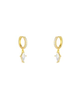 Spero London Sterling Silver Triangle Pave Spike Hoop Earrings