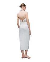 Nocturne Women's Striped Linen Blend Midi Skirt with Metal Accessories