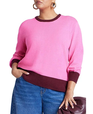 Eloquii Women's Contrast Rib Sweater