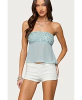 Edikted Women's Beadie Sheer Chiffon Strapless Top