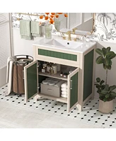 Casainc 30" Vanity Cabinet with Ceramic Sink, Solid Wood Frame, Adjustable Shelf