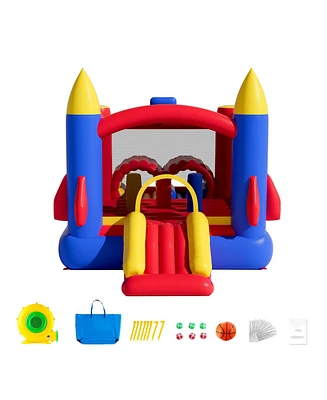 Family Backyard Inflatable Bounce House with Slide Blower and Storage Bag for Kids
