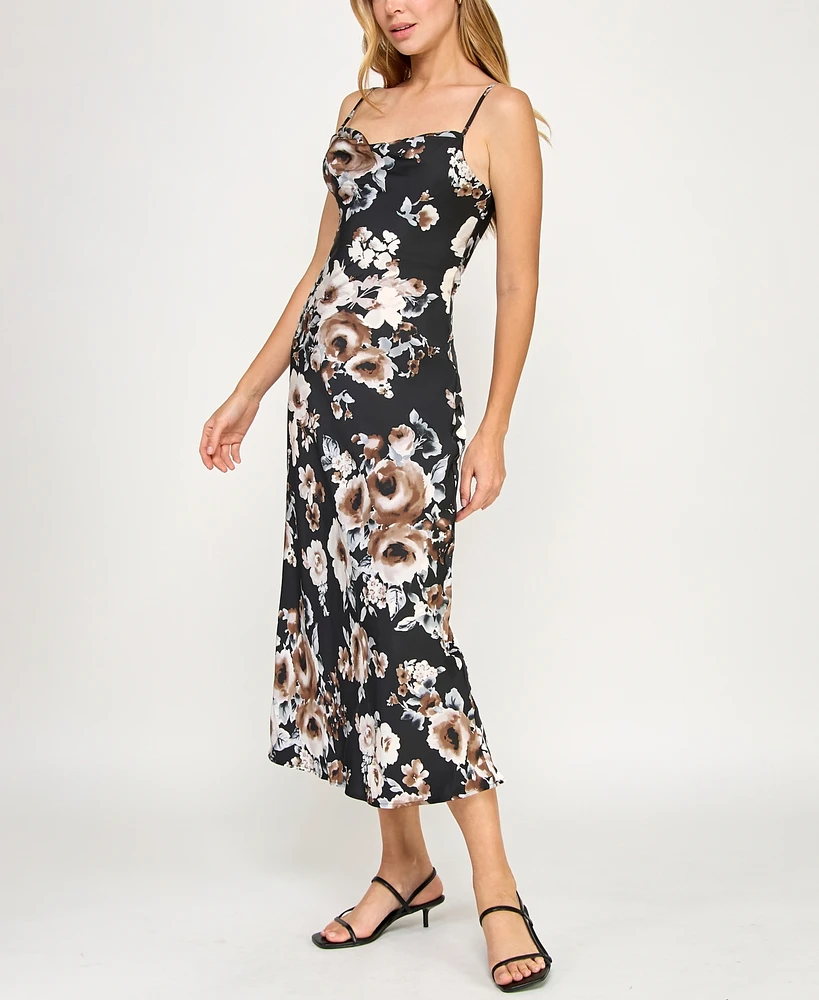 Bcx Juniors' Sleeveless Satin Cowlneck A-Line Dress
