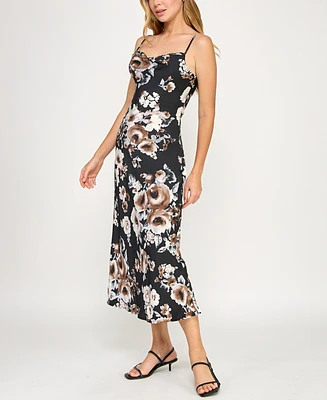 Bcx Juniors' Sleeveless Satin Cowlneck A-Line Dress