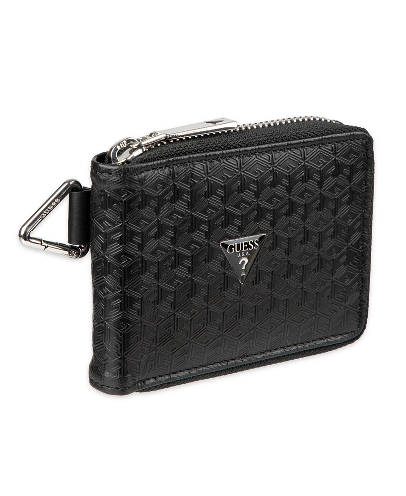 Guess Men's Rfid G Cube Emboss Zip Around Wallet with Coin Pocket