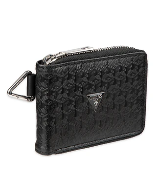 Guess Men's Rfid G Cube Emboss Zip Around Wallet with Coin Pocket