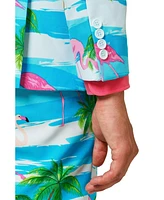 OppoSuits Men's Flamingo Print Costume - Slim Fit Includes Matching Blazer Jacket Pants & Tie Tropical Party Costumes