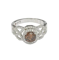 Suzy Levian New York Sterling Silver Cubic Zirconia Braided Halo Brown Bridal Engagement Ring