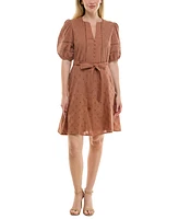 Taylor Women's Cotton Eyelet Puff-Sleeve Fit & Flare Dress