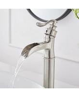 Waterfall Single Hole Handle Bathroom Vessel Sink Faucet With Pop Up Drain Matte Black