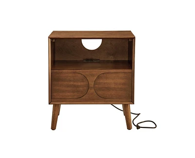 Small Cabinet with Usb Charging Ports & Outlet Hole & 4 Solid Wood Legs