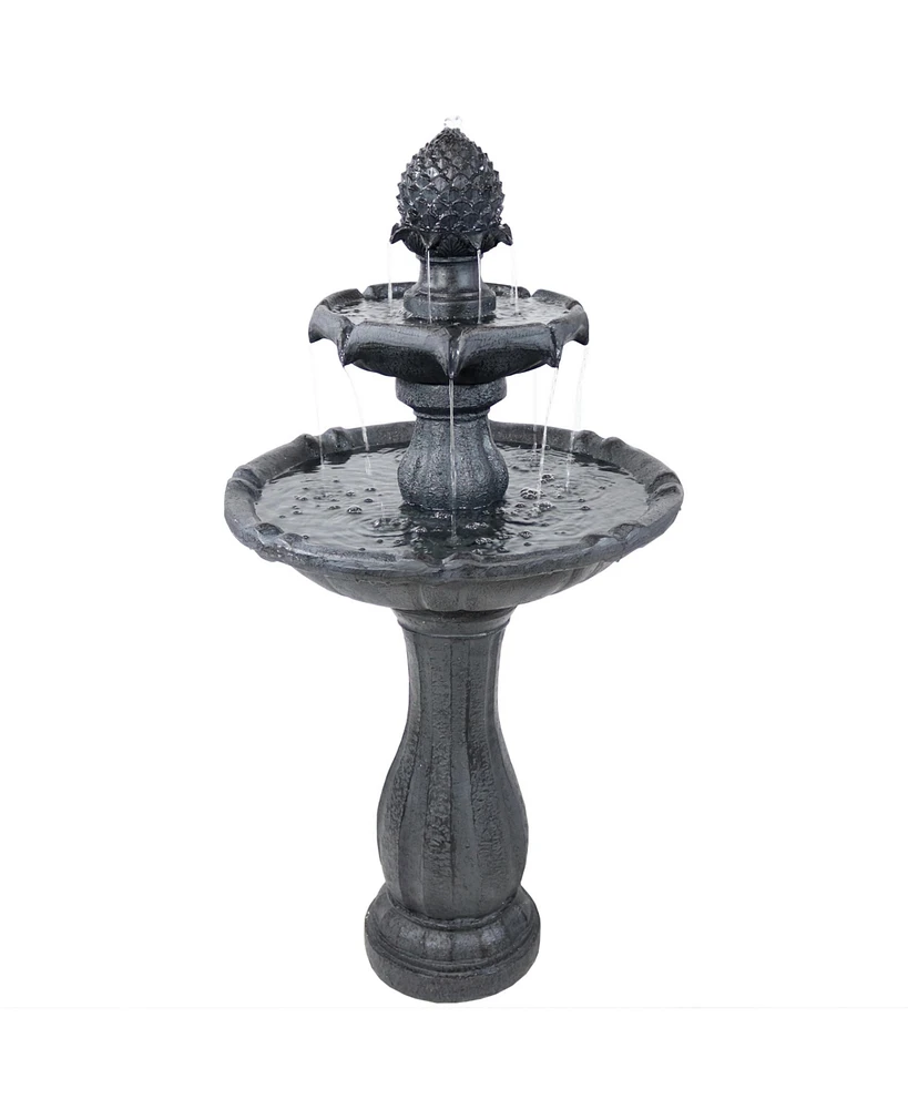 Sunnydaze Decor 46" H Outdoor 2-Tier Pineapple Solar Water Fountain with Battery Backup