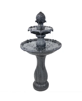 Sunnydaze Decor 46" H Outdoor 2-Tier Pineapple Solar Water Fountain with Battery Backup
