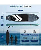 Inflatable Stand-Up Paddle-Board with Double-Action Hand Pump, 3-Piece Aluminum Sup Paddle, Leash, Repair Kit and Backpack, Black