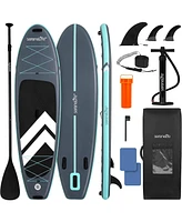 Inflatable Stand-Up Paddle-Board with Double-Action Hand Pump, 3-Piece Aluminum Sup Paddle, Leash, Repair Kit and Backpack, Black